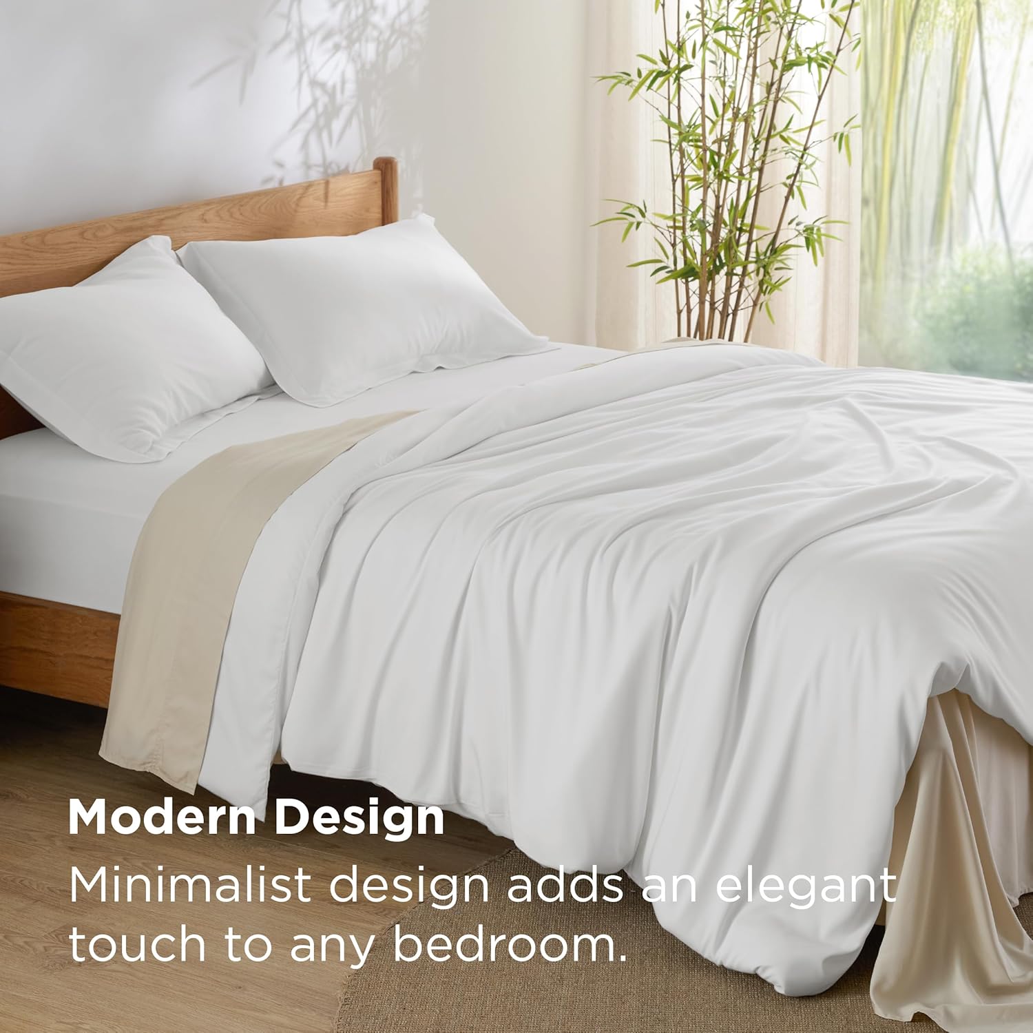 Bedsure Silky Cooling Duvet Cover Queen Size - 100% Rayon Derived from Bamboo Comforter Cover Set for Hot Sleepers, Breathable & Moisture-Wicking Bedding Set, White