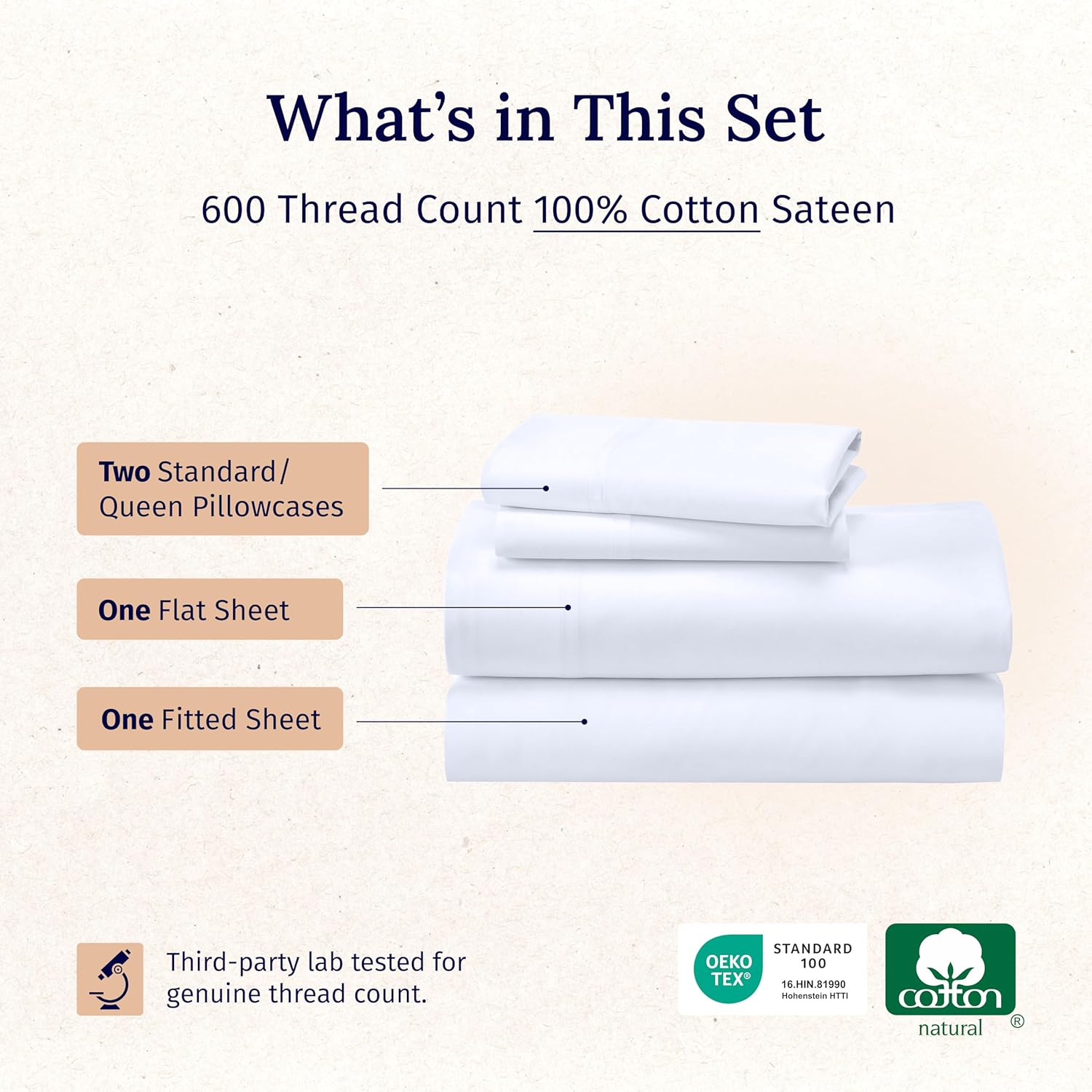California Design Den Queen Sheet Set - Luxury 600 Thread Count Sateen, 100% Cotton Deep Pocket Queen Sheets with All Around Elastic, Snug Fit, Hotel Quality Bedding Set - White