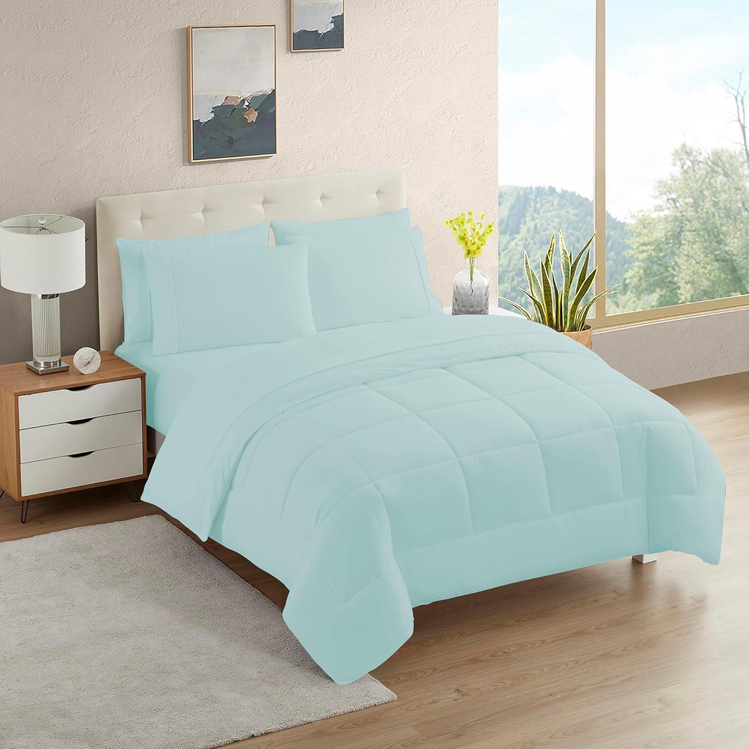 Sweet Home Collection 5 Piece Comforter Set Bag Solid Color All Season Soft Down Alternative Blanket & Luxurious Microfiber Bed Sheets, Gray, Twin