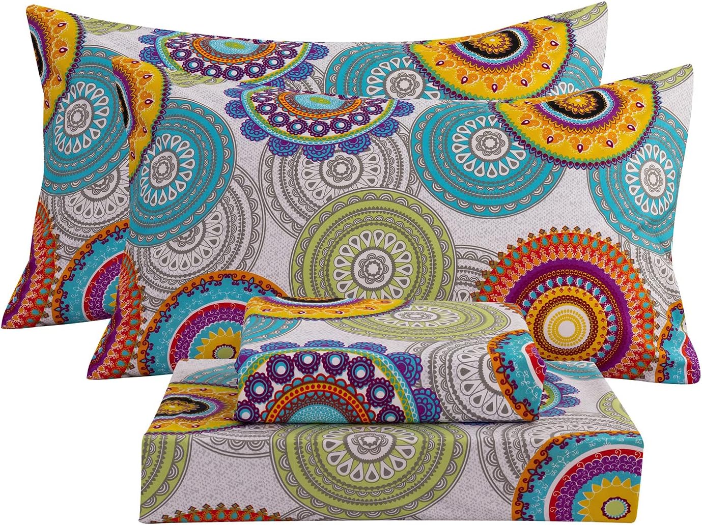 Bedlifes Queen Sheet Set Ultra Soft Breathable Silky Flower Bed Sheets Deep Pocket 100% Microfiber Bedding Sheets 4 Piece Queen Size Floral Spring