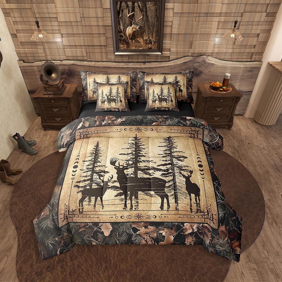 Erosebridal 7 Piece Camo Mallard Duck Comforter Set with Sheets for Kids Boys Men Rustic Farmhouse Cabin Bed in A Bag Queen,Hunting Woodland Duck Bedding Set Country Wood Board Animal Bed Set