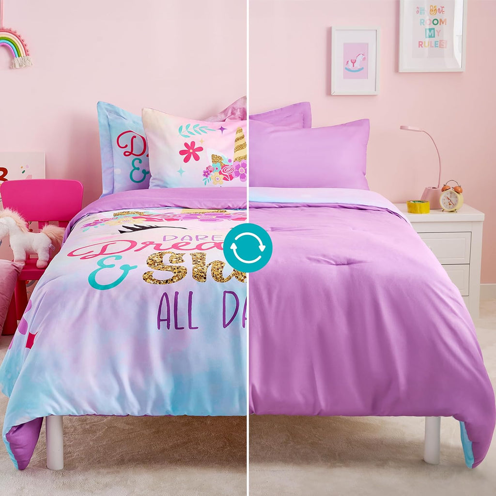 Joiedomi Kid Twin Comforter Set 5 Piece Unicorn Bedding Set for Boys Girls Super Soft Microfiber Bed in a Bag with Comforter Sheets Pillowcase Sham