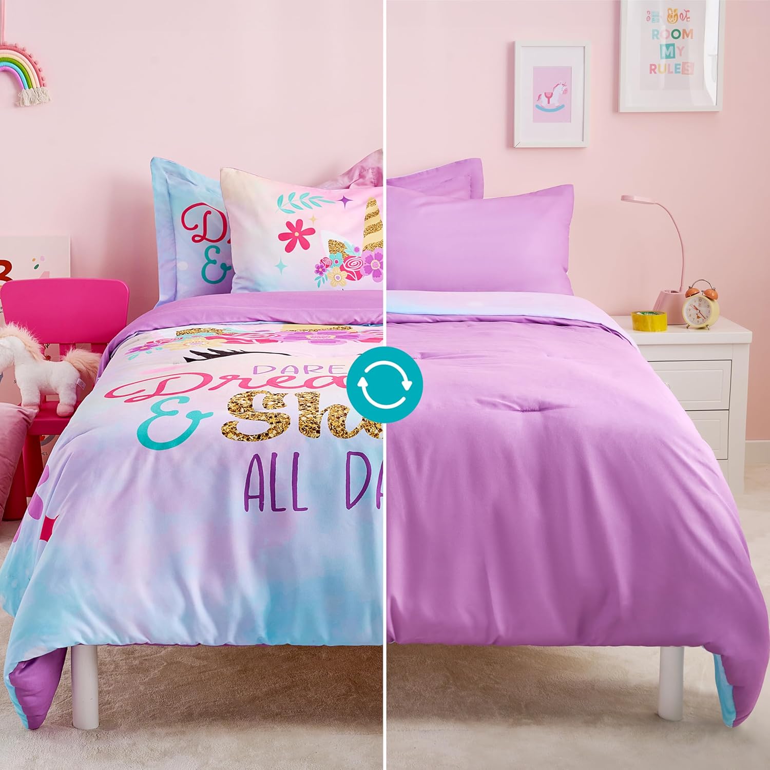 Joiedomi Kid Twin Comforter Set 5 Piece Unicorn Bedding Set for Boys Girls Super Soft Microfiber Bed in a Bag with Comforter Sheets Pillowcase Sham