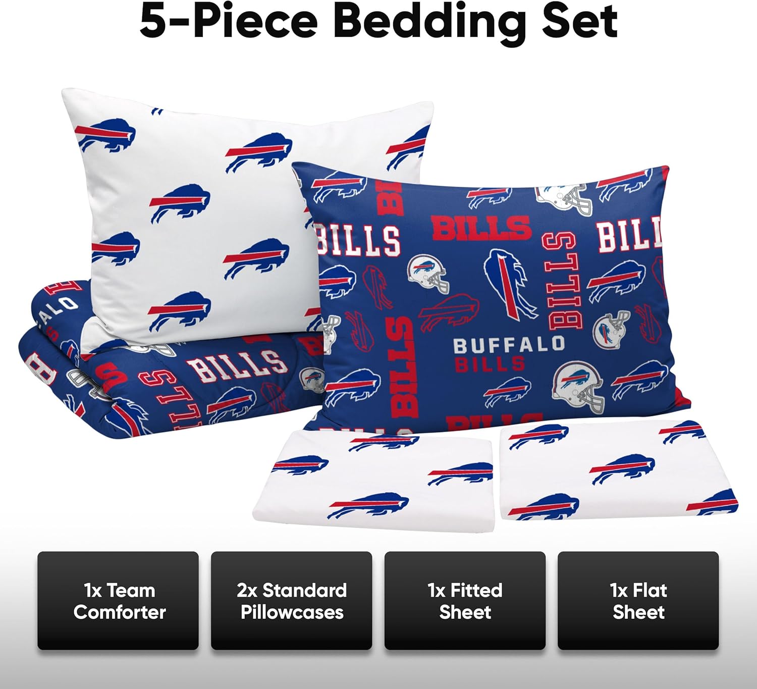 FOCO Unisex-Adult NFL Team Logo Bed in a Bag Comforter, Sheets, Pillow Cases Bedding 5-Piece Set