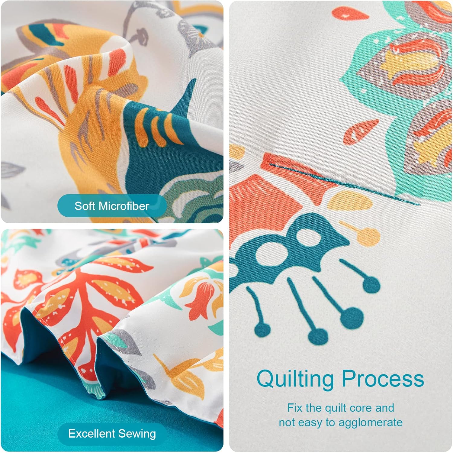 Boho Comforter Set Queen - 7 Pieces Bed in a Bag Floral Medallions Design, Bohemian Comforter Set with Sheets, Soft Microfiber Complete Bedding Sets All Season (Teal Blue, Queen)