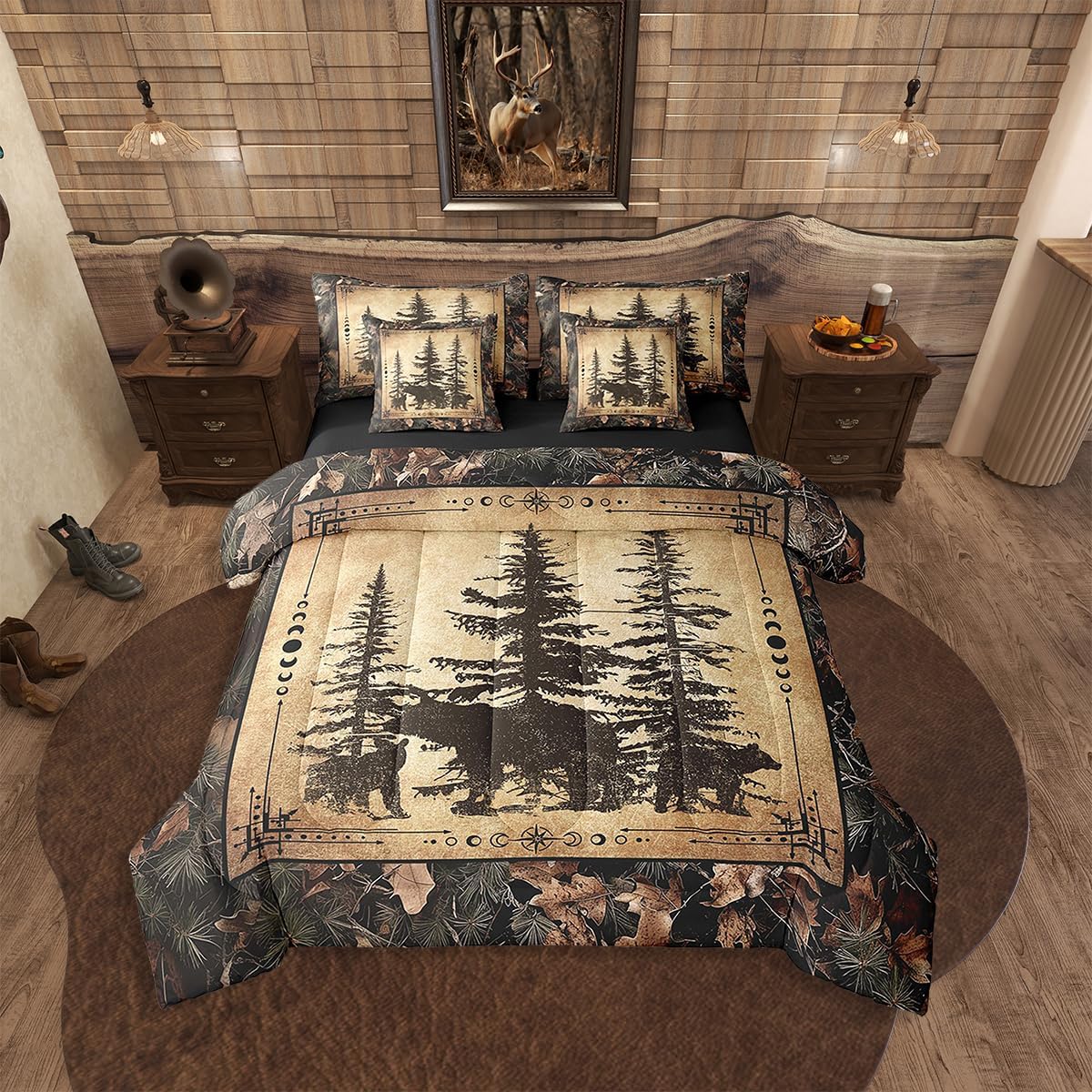 Erosebridal 7 Piece Camo Mallard Duck Comforter Set with Sheets for Kids Boys Men Rustic Farmhouse Cabin Bed in A Bag Queen,Hunting Woodland Duck Bedding Set Country Wood Board Animal Bed Set