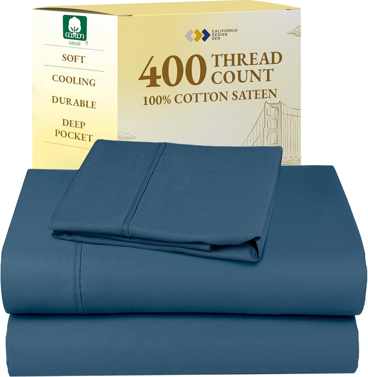 California Design Den King Size Sheets Set - Soft 400 Thread Count Sateen, Natural 100% Cotton Sheets King Size, Deep Pockets with All Around Elastic for a Snug Fit, Cool & Durable Bedding - White