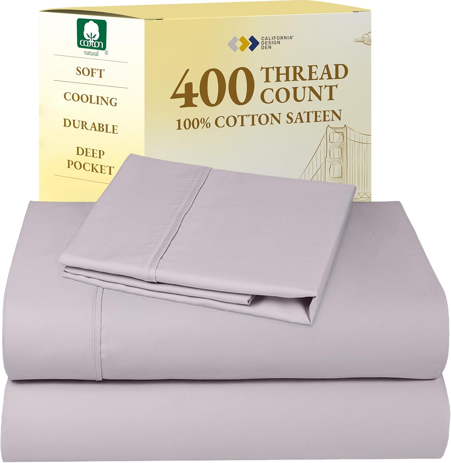 California Design Den King Size Sheets Set - Soft 400 Thread Count Sateen, Natural 100% Cotton Sheets King Size, Deep Pockets with All Around Elastic for a Snug Fit, Cool & Durable Bedding - White