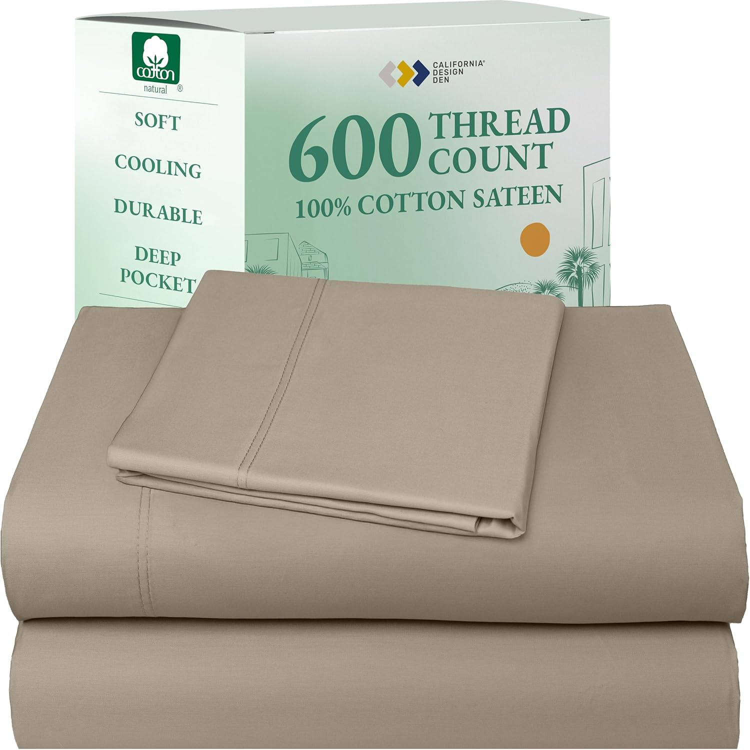 California Design Den Queen Sheet Set - Luxury 600 Thread Count Sateen, 100% Cotton Deep Pocket Queen Sheets with All Around Elastic, Snug Fit, Hotel Quality Bedding Set - White