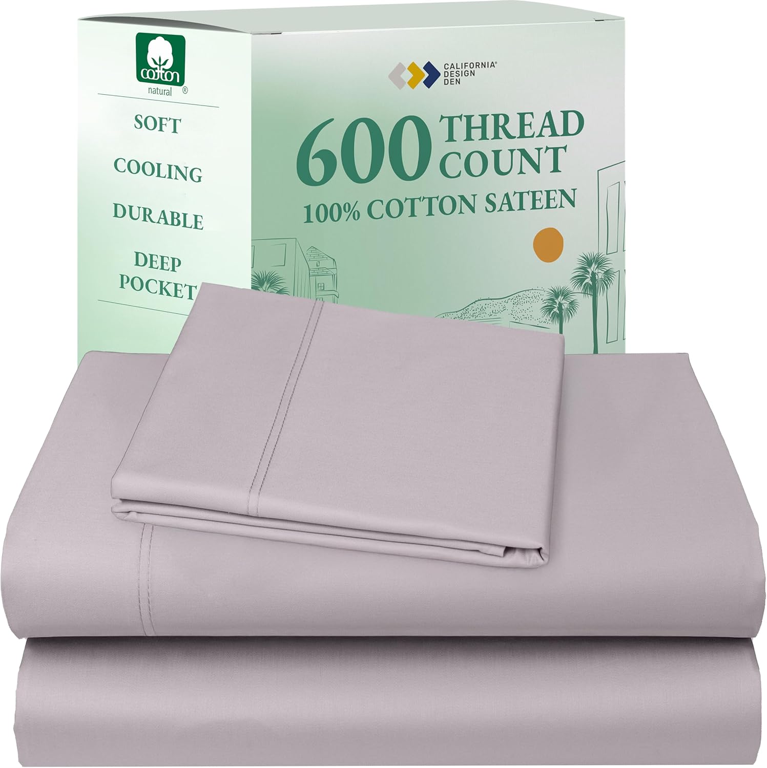 California Design Den Queen Sheet Set - Luxury 600 Thread Count Sateen, 100% Cotton Deep Pocket Queen Sheets with All Around Elastic, Snug Fit, Hotel Quality Bedding Set - White