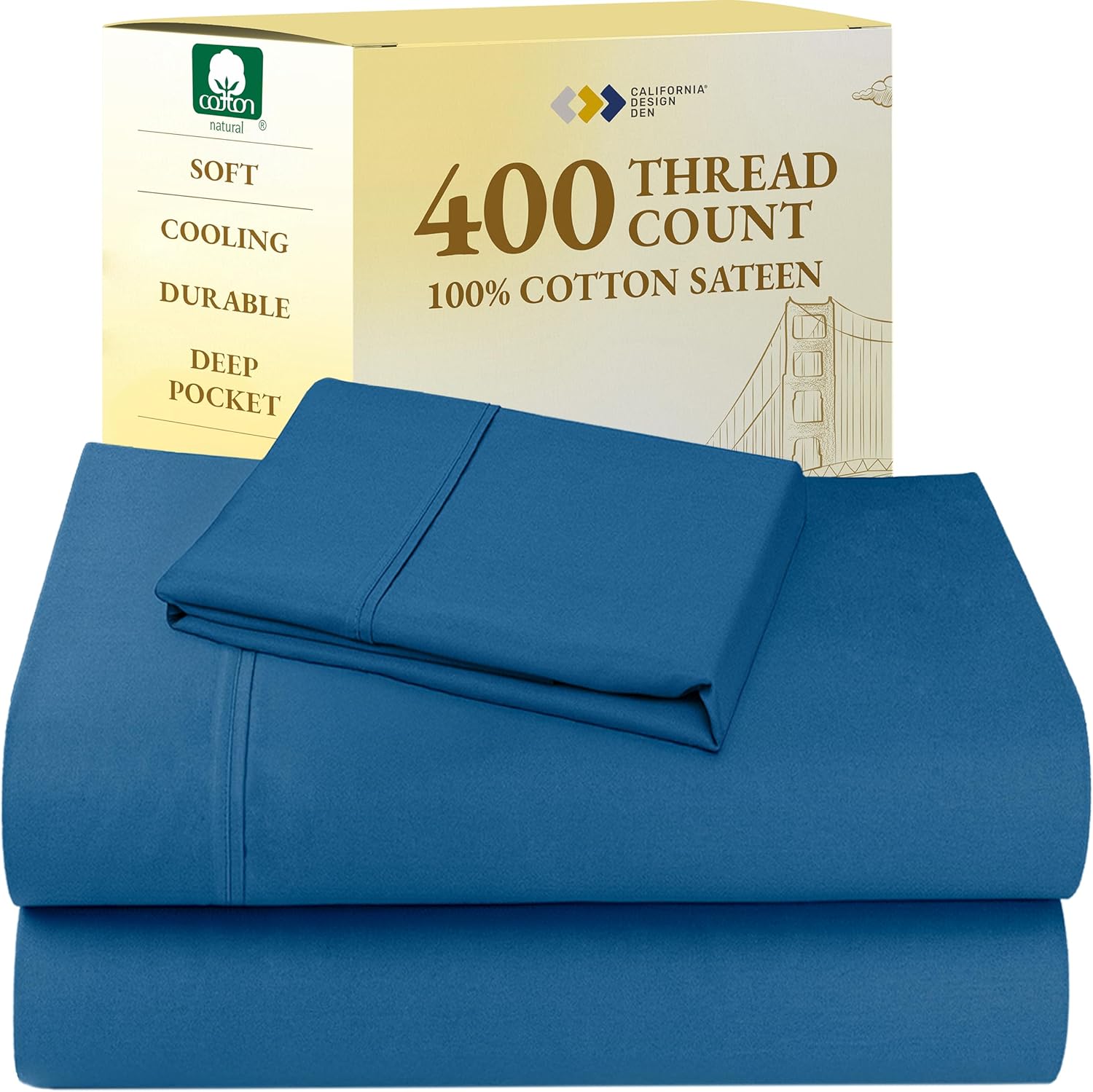 California Design Den King Size Sheets Set - Soft 400 Thread Count Sateen, Natural 100% Cotton Sheets King Size, Deep Pockets with All Around Elastic for a Snug Fit, Cool & Durable Bedding - White