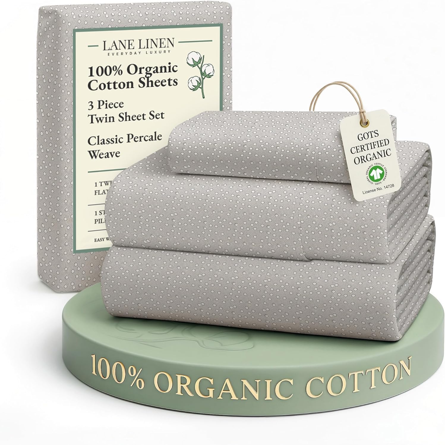 LANE LINEN 100% Organic Cotton King Size Sheets Set, Soft & Comfy All Season Breathable Sheets King Size, Percale Weave Fully Elasticized Eco Friendly Naturally Cooling King White Bed Sheets