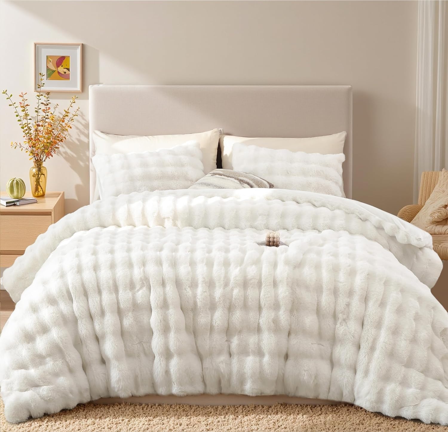 YIKUSH Light Gray Comforter Set King – Ultra Soft & Warm Faux Fur Comforter for Winter, Elegant Fluffy Comforter King Set with Pillowcases, Cozy Gray Bedding Set