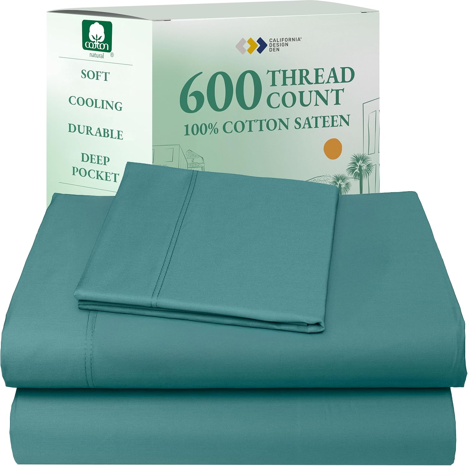 California Design Den Queen Sheet Set - Luxury 600 Thread Count Sateen, 100% Cotton Deep Pocket Queen Sheets with All Around Elastic, Snug Fit, Hotel Quality Bedding Set - White