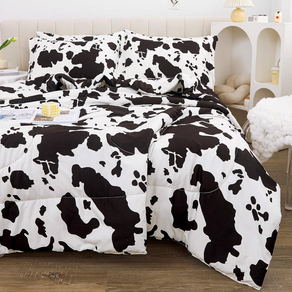 Viviland Kids Twin Bedding Sets for Girls, Boys Soft Twin Comforter Set with Sheets, 5 Pieces Microfiber Bed in a Bag, Cow Animal