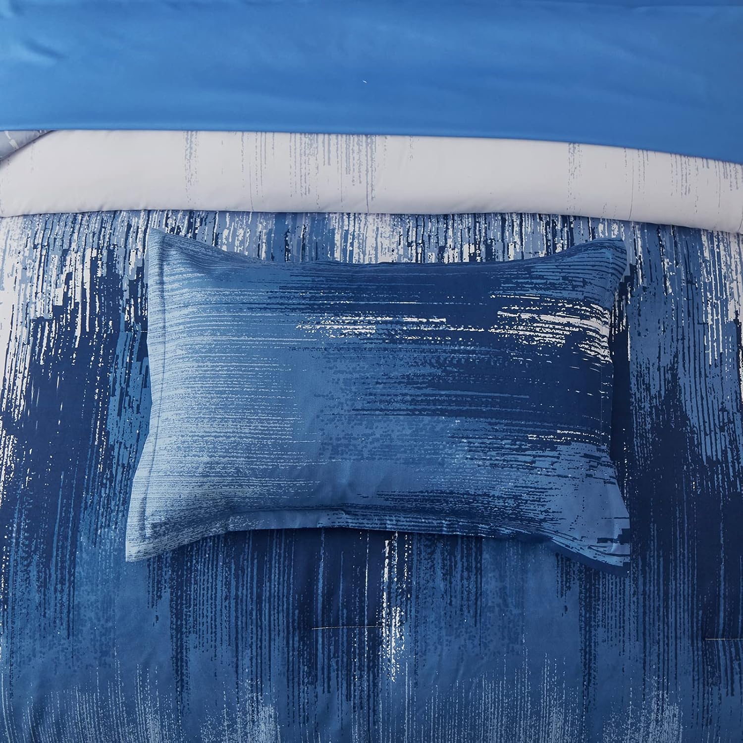 Ombre Blue Comforter Set King Size Reversible Gradient Blue Grey Boho Bedding Set for Men Women 8 Pieces Bed in A Bag Bohemian Bed Set With Comforter, Sheets, Pillowcases & Shams, Cushion Cover