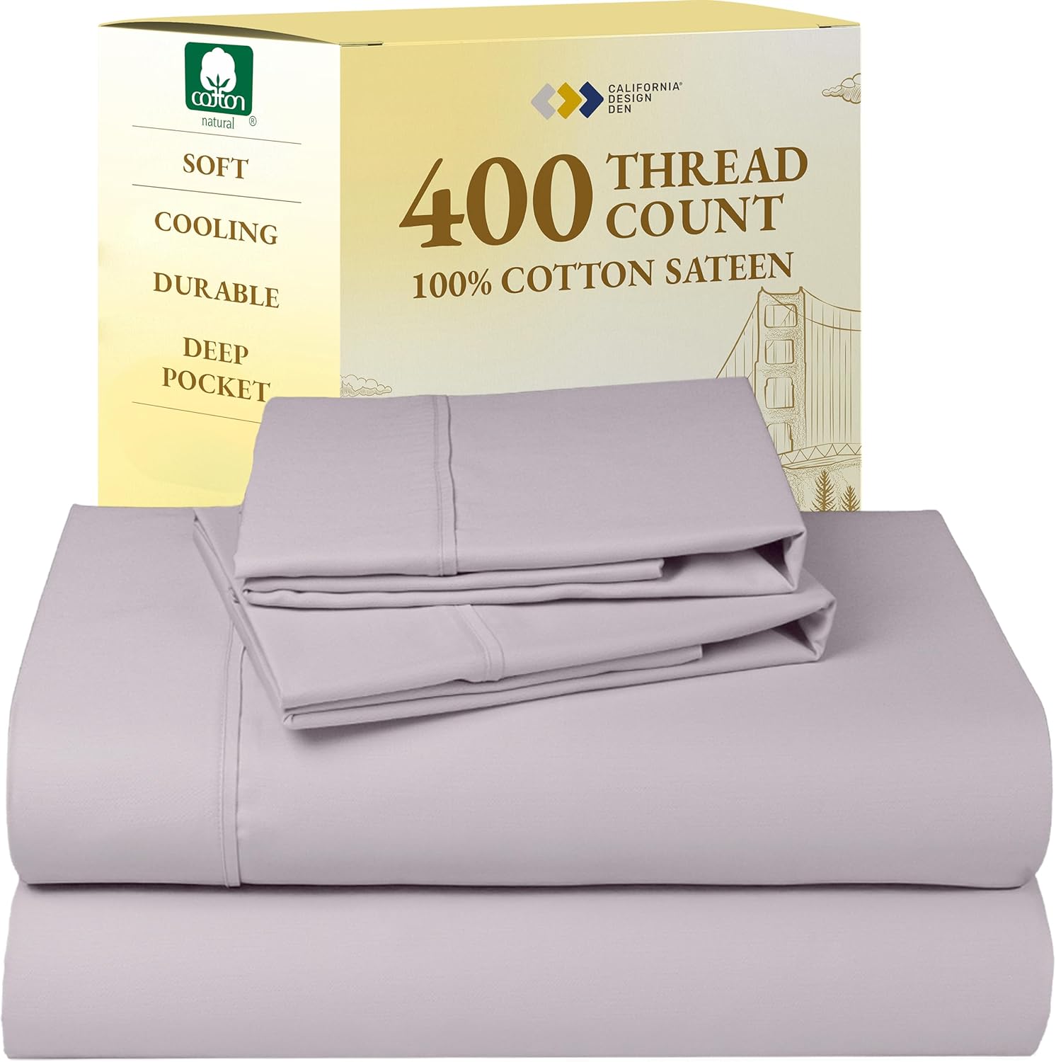 California Design Den King Size Sheets Set - Soft 400 Thread Count Sateen, Natural 100% Cotton Sheets King Size, Deep Pockets with All Around Elastic for a Snug Fit, Cool & Durable Bedding - White