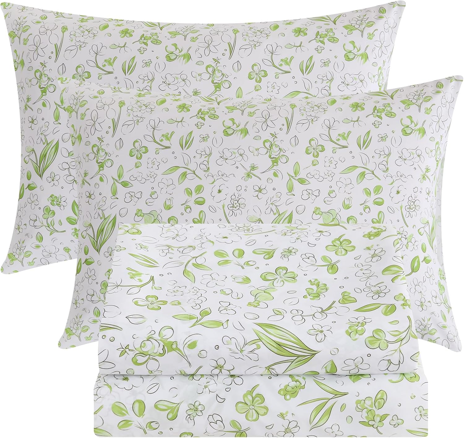 Bedlifes Queen Sheet Set Ultra Soft Breathable Silky Flower Bed Sheets Deep Pocket 100% Microfiber Bedding Sheets 4 Piece Queen Size Floral Spring