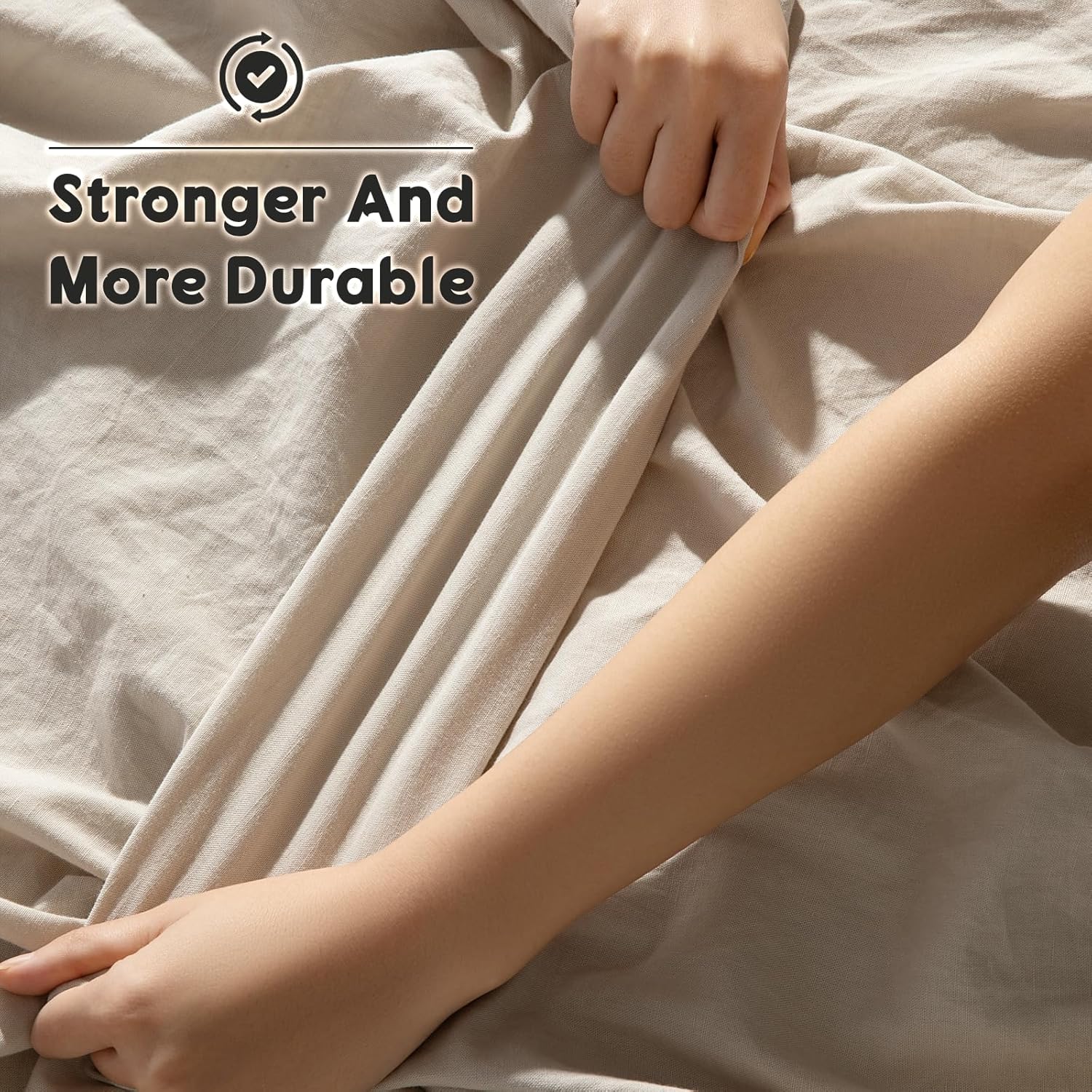 SONORO KATE 100% French Pure Linen Sheets, Breathable and Durable Linen Queen Size Sheets, Anti-Tear Linen Bed Sheets, Machine Washable, 16 Inch Deep Pocket - 4 Piece (Natural Linen, Queen)