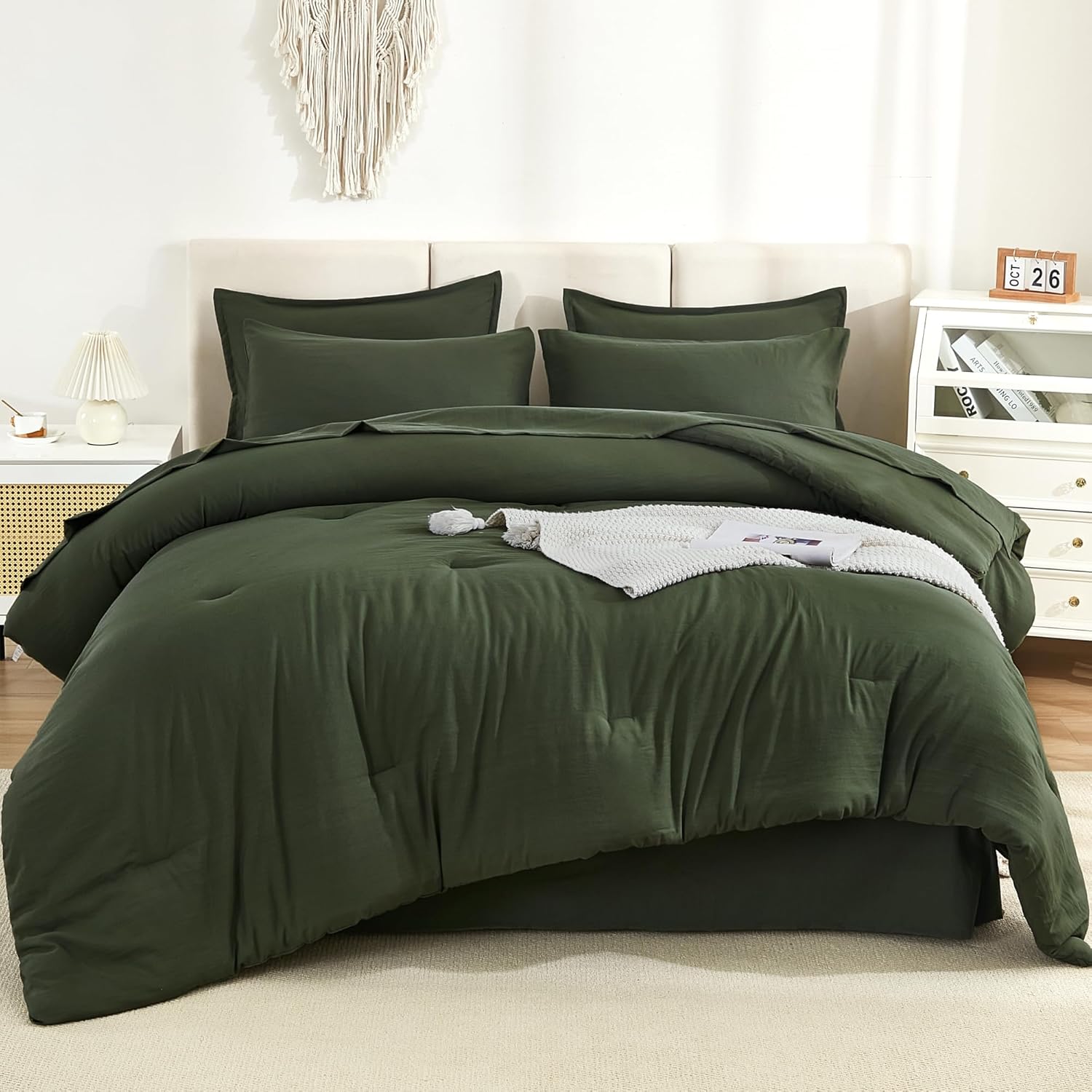 Litanika Queen Comforter Set Dark Emerald Green - 7 Pieces Bed in a Bag Queen Bedding Comforter Sets, Solid Lightweight Bed Set with Comforter, Sheets, Pillowcases & Shams