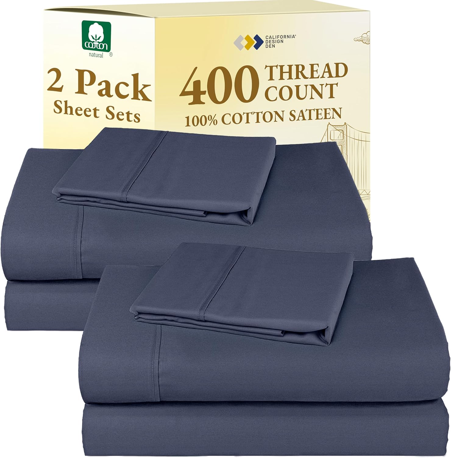 California Design Den King Size Sheets Set - Soft 400 Thread Count Sateen, Natural 100% Cotton Sheets King Size, Deep Pockets with All Around Elastic for a Snug Fit, Cool & Durable Bedding - White