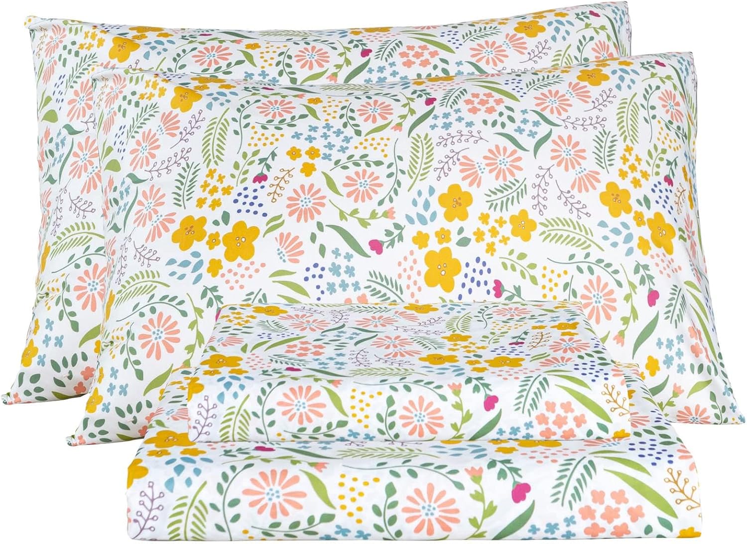 Bedlifes Queen Sheet Set Ultra Soft Breathable Silky Flower Bed Sheets Deep Pocket 100% Microfiber Bedding Sheets 4 Piece Queen Size Floral Spring