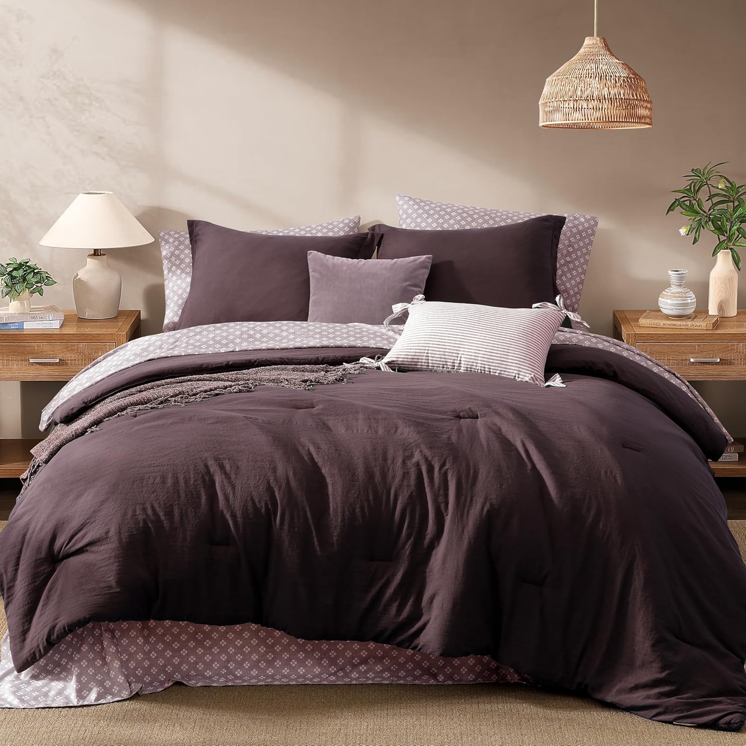 Monbix Queen Comforter Set - 7 Pieces Dusty Blue Prewashed Bed in a Bag Queen Bedding Sets with Comforters, All Seasons Ultra Soft Comforter Bed Set with Sheets,Pillowcases & Shams