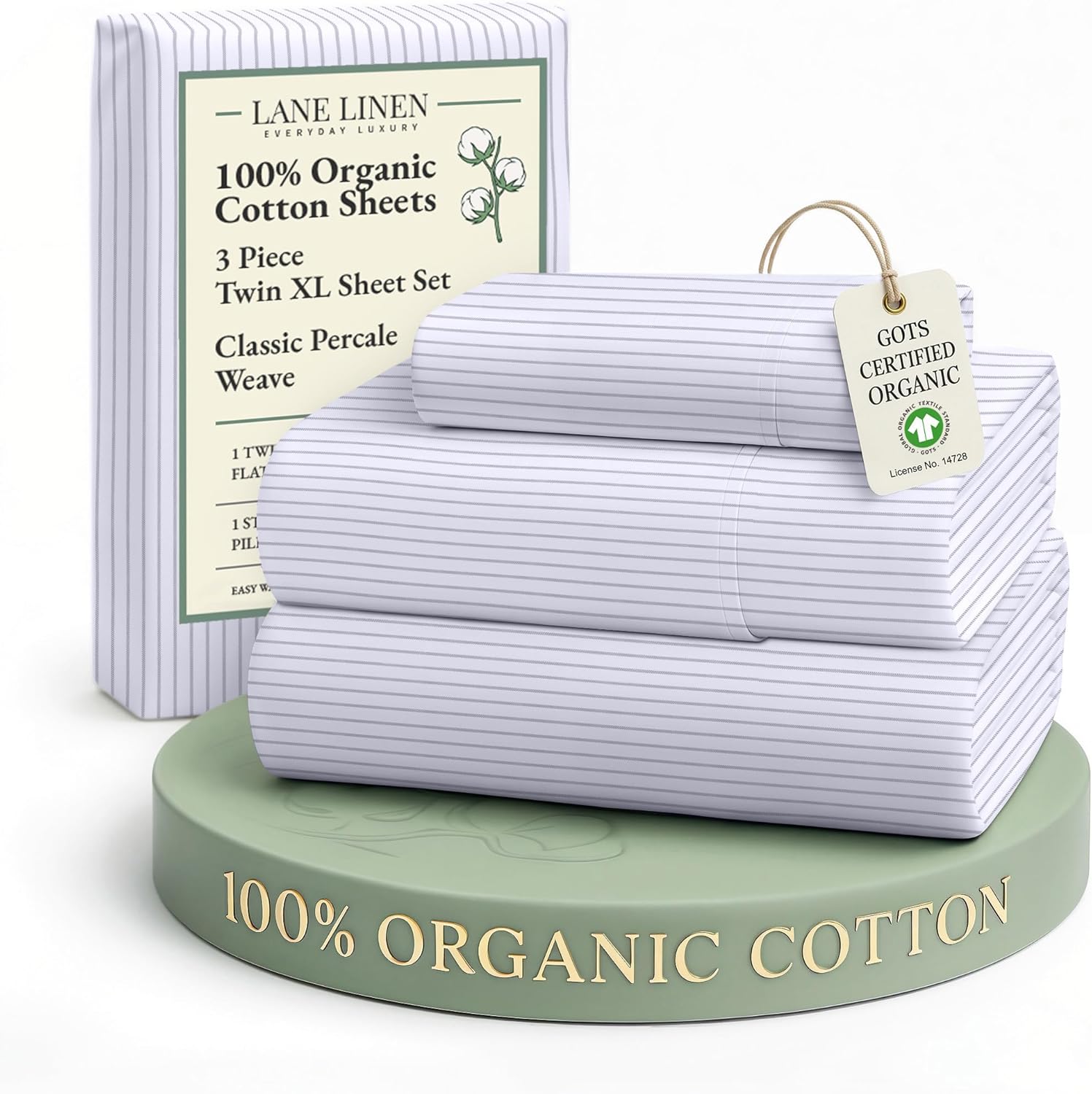LANE LINEN 100% Organic Cotton King Size Sheets Set, Soft & Comfy All Season Breathable Sheets King Size, Percale Weave Fully Elasticized Eco Friendly Naturally Cooling King White Bed Sheets