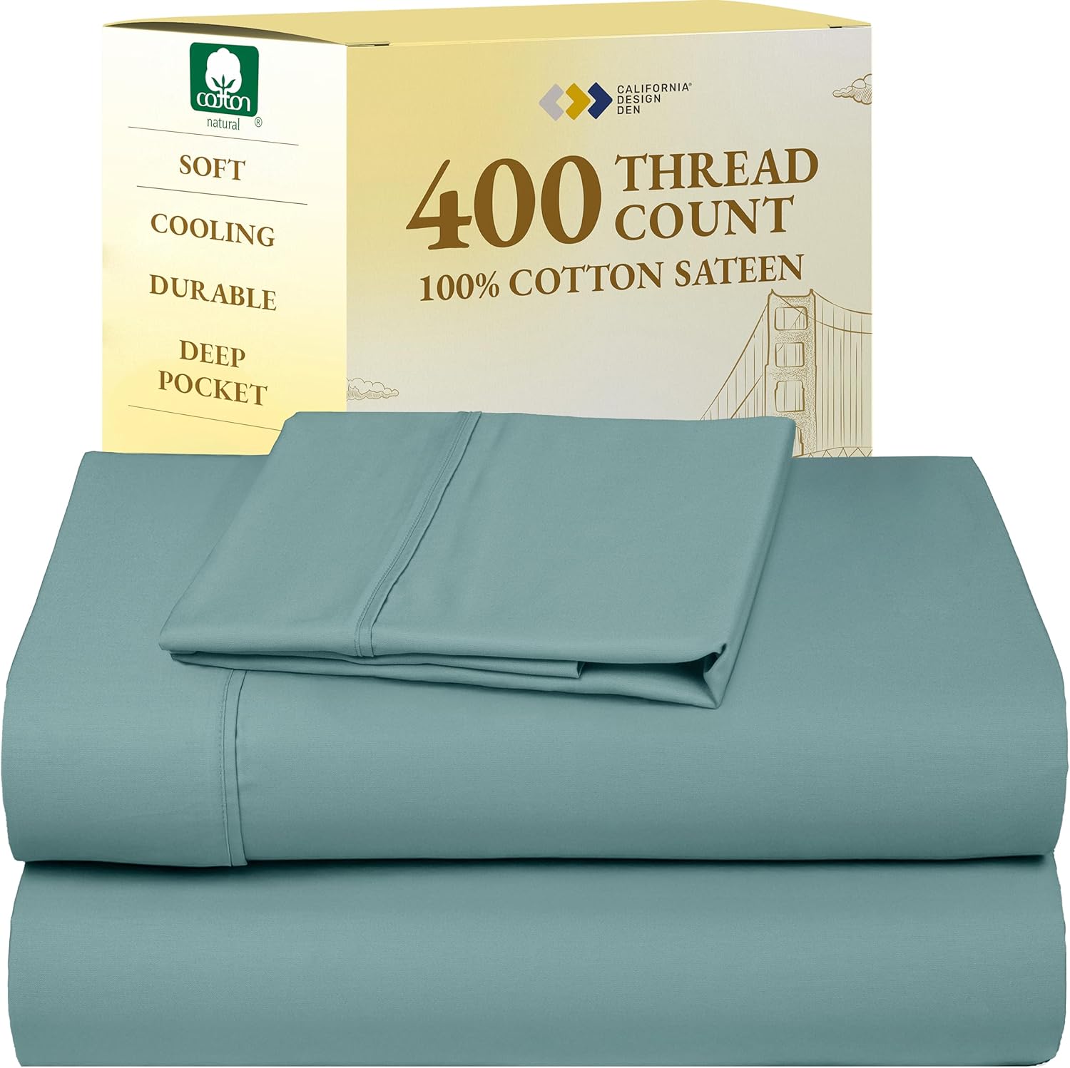California Design Den King Size Sheets Set - Soft 400 Thread Count Sateen, Natural 100% Cotton Sheets King Size, Deep Pockets with All Around Elastic for a Snug Fit, Cool & Durable Bedding - White