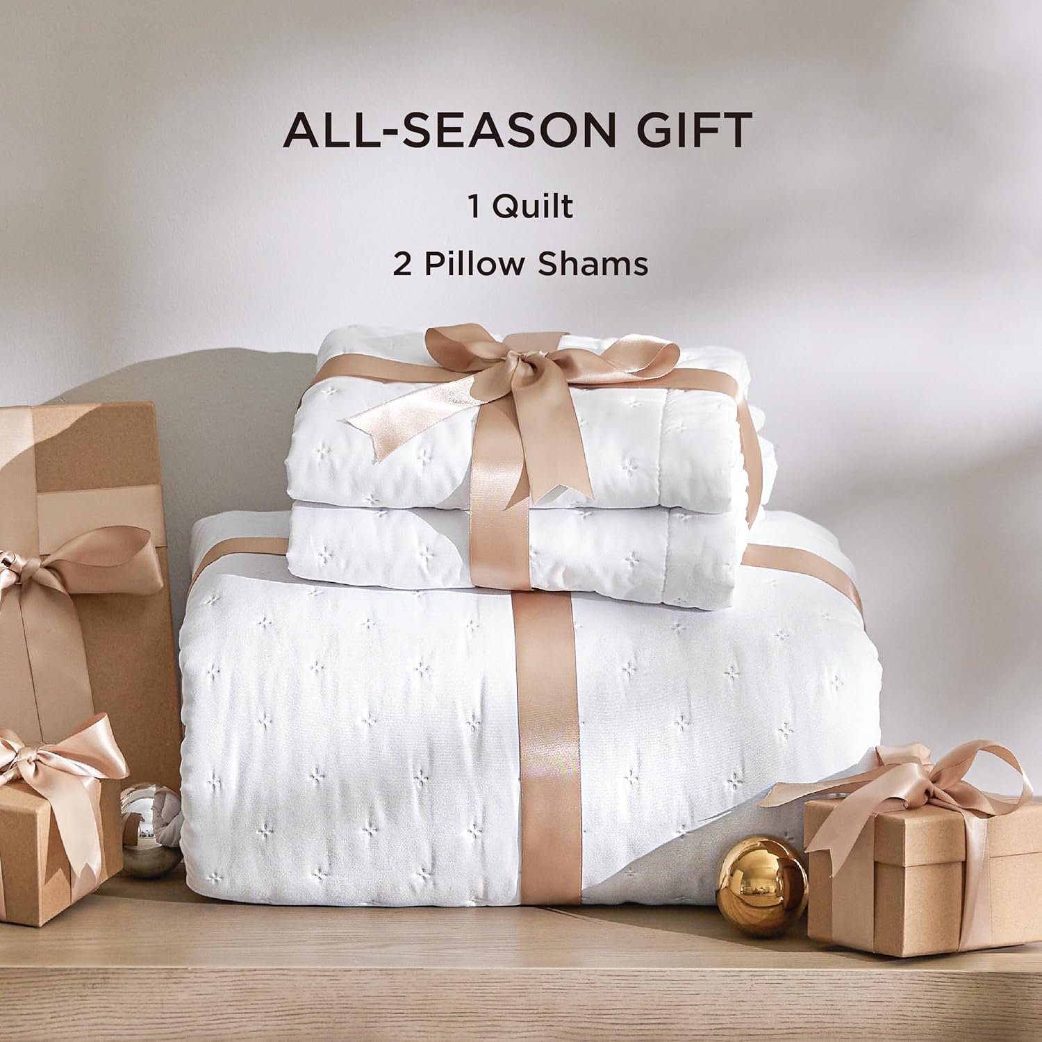 Bedsure Quilts Queen Size - Ultra Soft Quilt Bedding, White Bedspread Queen Size for Modern Bedroom, Lightweight All-Season Comforter, 90x96 Inch