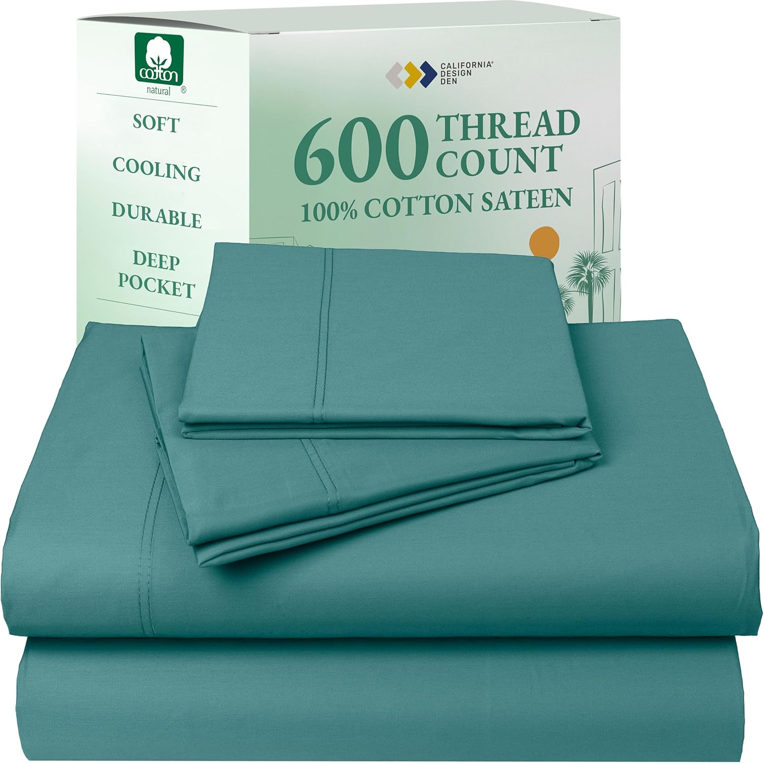 California Design Den Queen Sheet Set - Luxury 600 Thread Count Sateen, 100% Cotton Deep Pocket Queen Sheets with All Around Elastic, Snug Fit, Hotel Quality Bedding Set - White