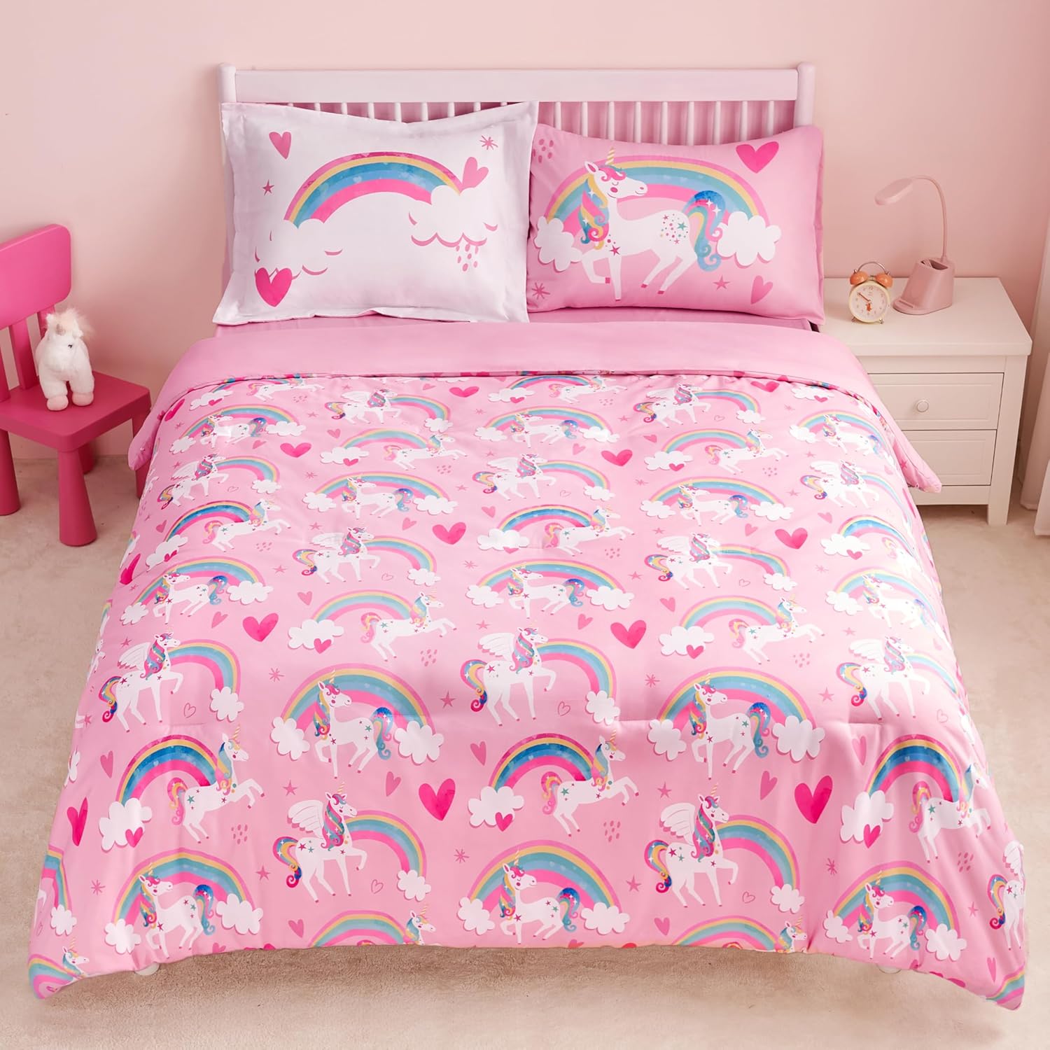 Joiedomi Kid Twin Comforter Set 5 Piece Unicorn Bedding Set for Boys Girls Super Soft Microfiber Bed in a Bag with Comforter Sheets Pillowcase Sham