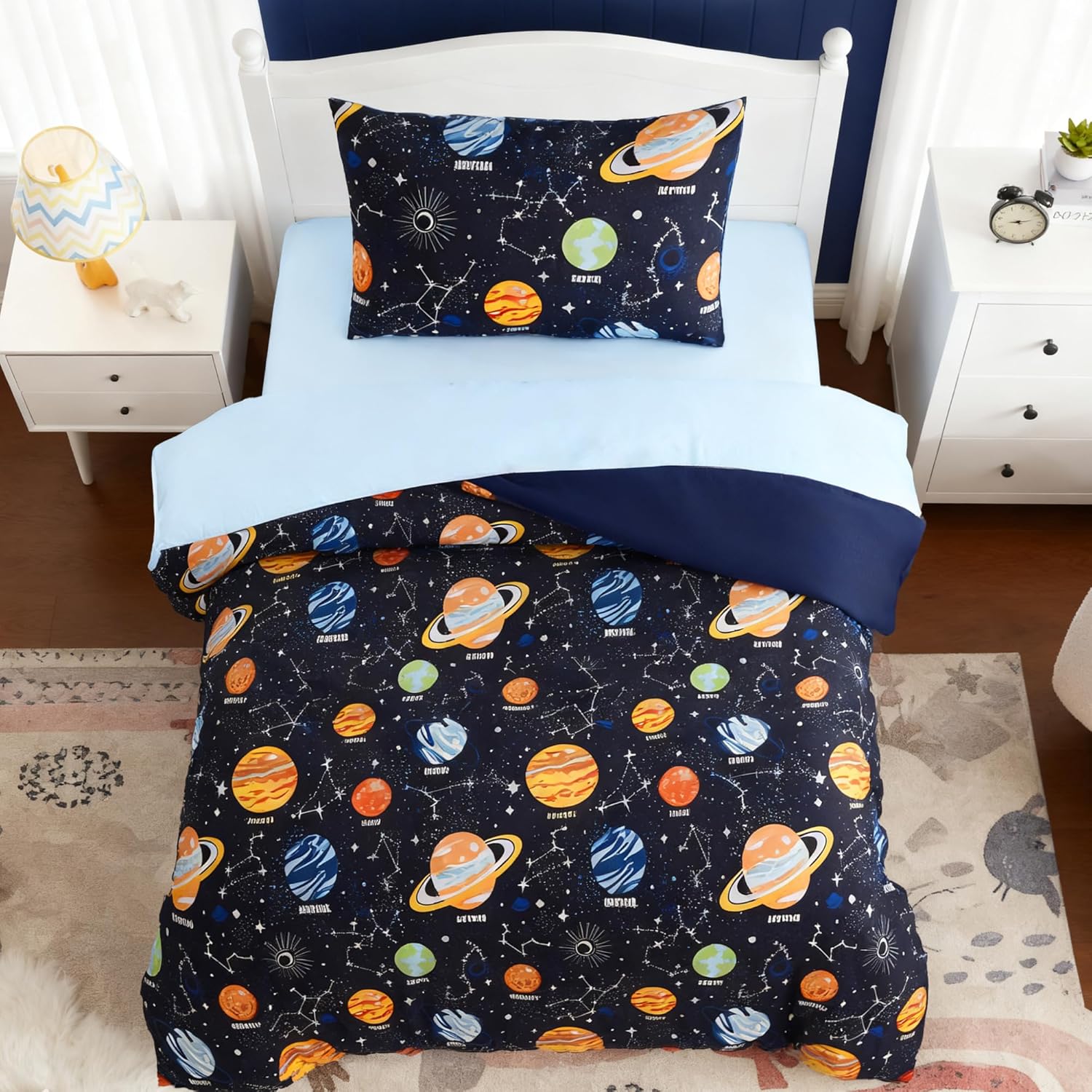 Twin Kids Comforter Set - 5 Pieces Twin Bedding Sets for Boys, Glow in The Dark Space Bed in A Bag with Sheets