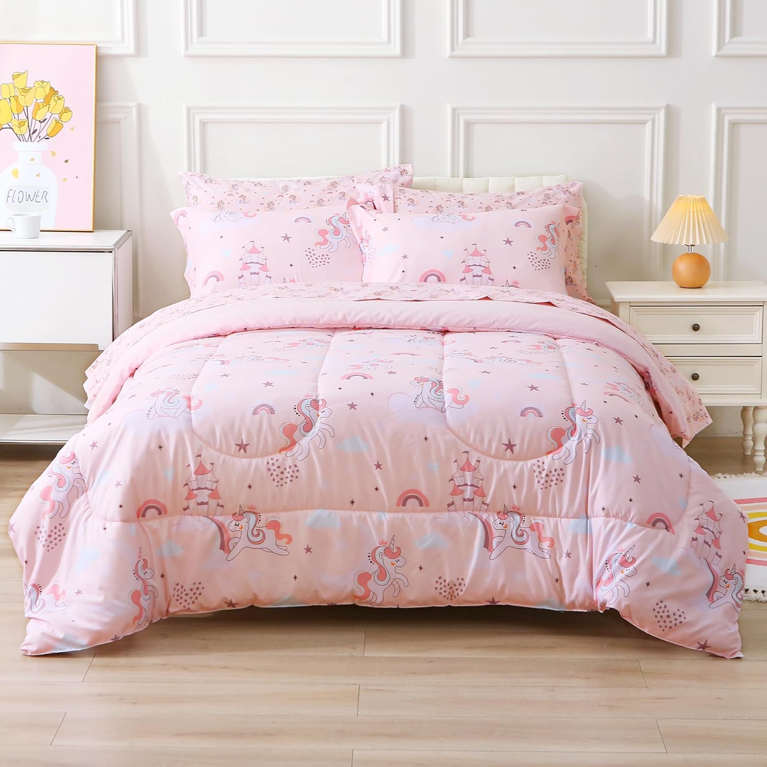 Viviland Kids Twin Bedding Sets for Girls, Boys Soft Twin Comforter Set with Sheets, 5 Pieces Microfiber Bed in a Bag, Cow Animal