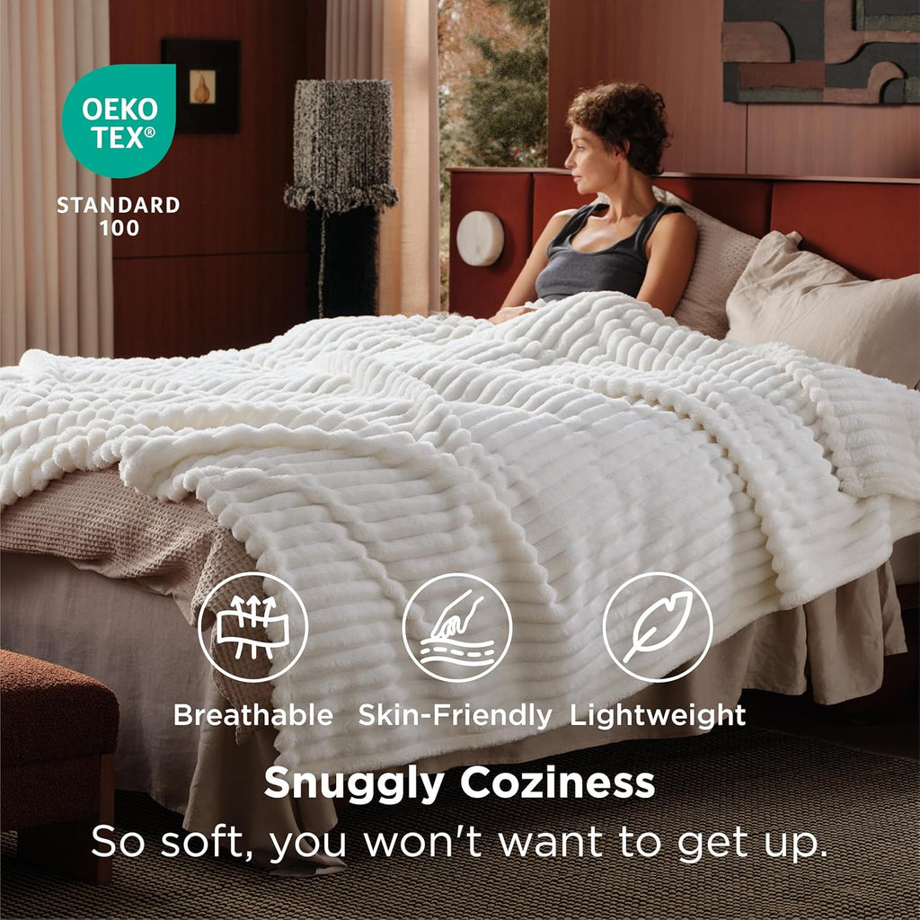 Bedsure GentleSoft Blankets Queen Size for Bed - Cozy Soft Sofa Couch Cover Blankets for Women, Cute Large Bedding Fleece Throws for Girls, Off White, 90x90 Inches