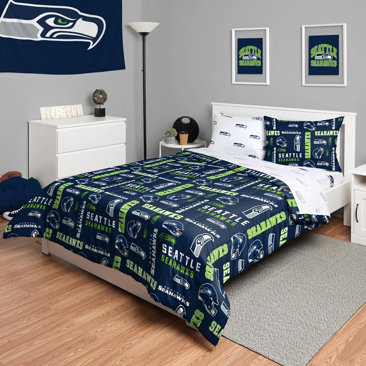 FOCO Unisex-Adult NFL Team Logo Bed in a Bag Comforter, Sheets, Pillow Cases Bedding 5-Piece Set