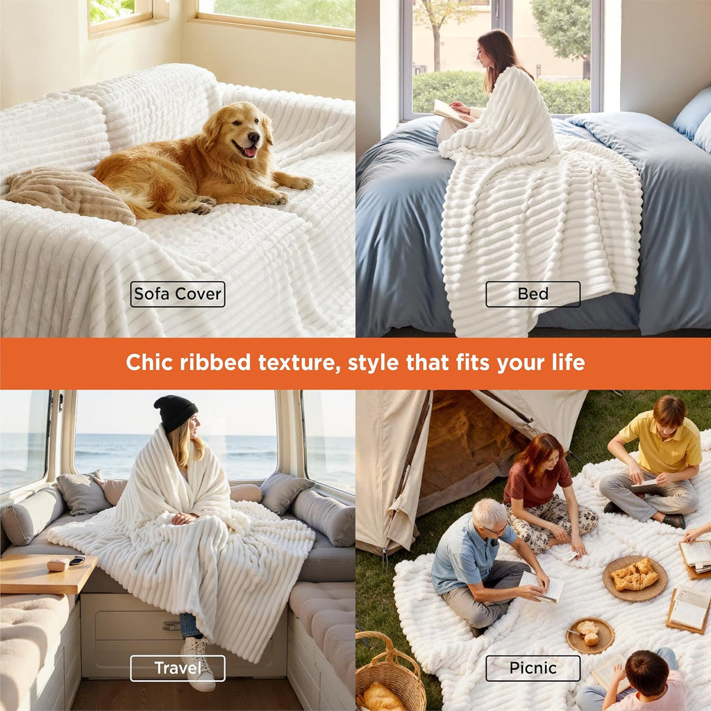 Bedsure GentleSoft King Size Blanket for Bed - Cozy Soft Blankets for Women, Cute Large Bedding Fleece Throws for Girls, Off White, 108x90 Inches