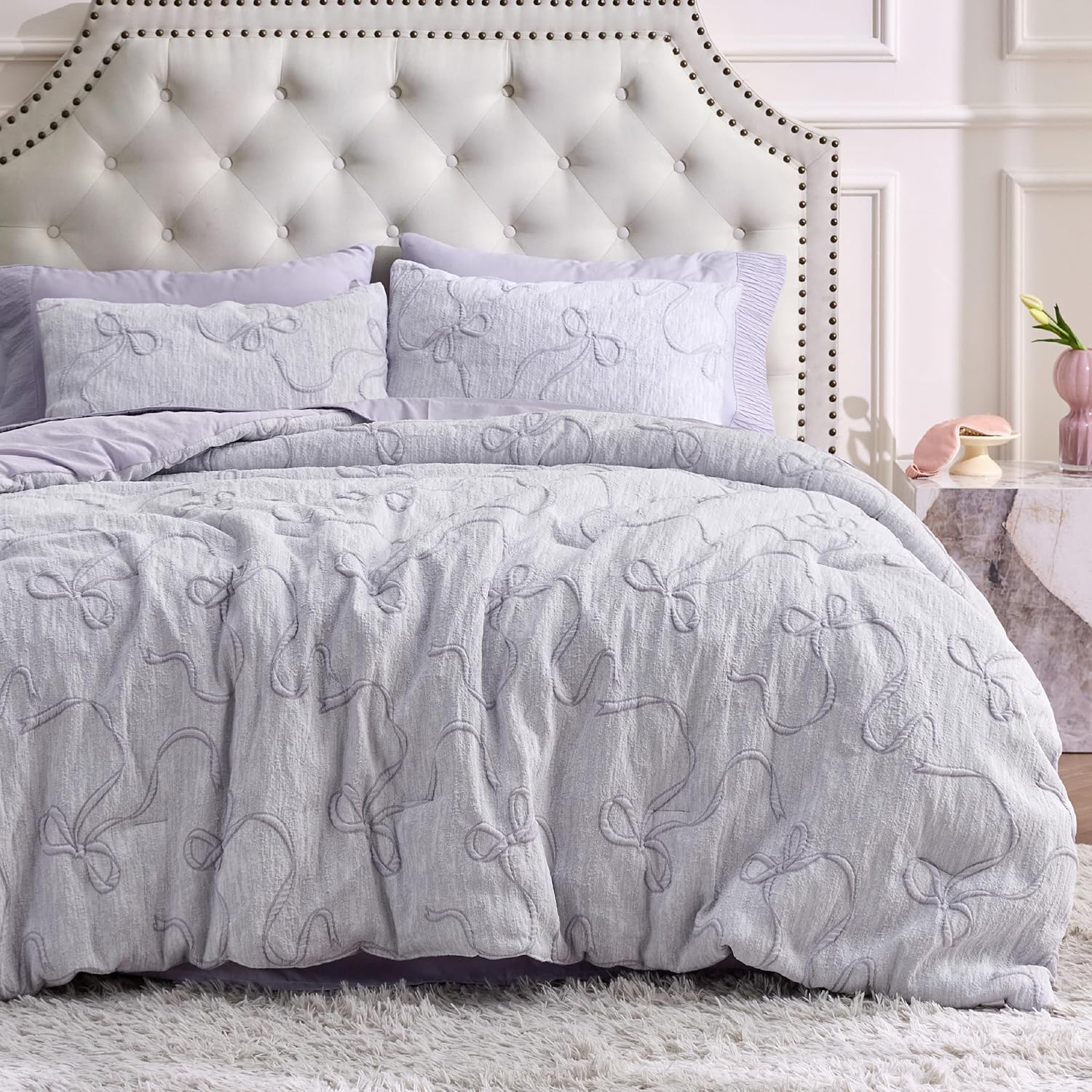 Bedsure Tufted Boho Comforter Set Queen Size - Beige Boho Bed Set, GentleSoft™ 3 Pieces Farmhouse Shabby Chic Embroidery Bedding, Gifts for Woman, Soft Jacquard Queen Comforter for All Seasons