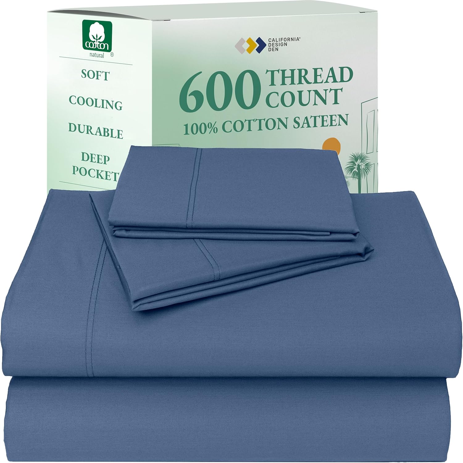 California Design Den Queen Sheet Set - Luxury 600 Thread Count Sateen, 100% Cotton Deep Pocket Queen Sheets with All Around Elastic, Snug Fit, Hotel Quality Bedding Set - White