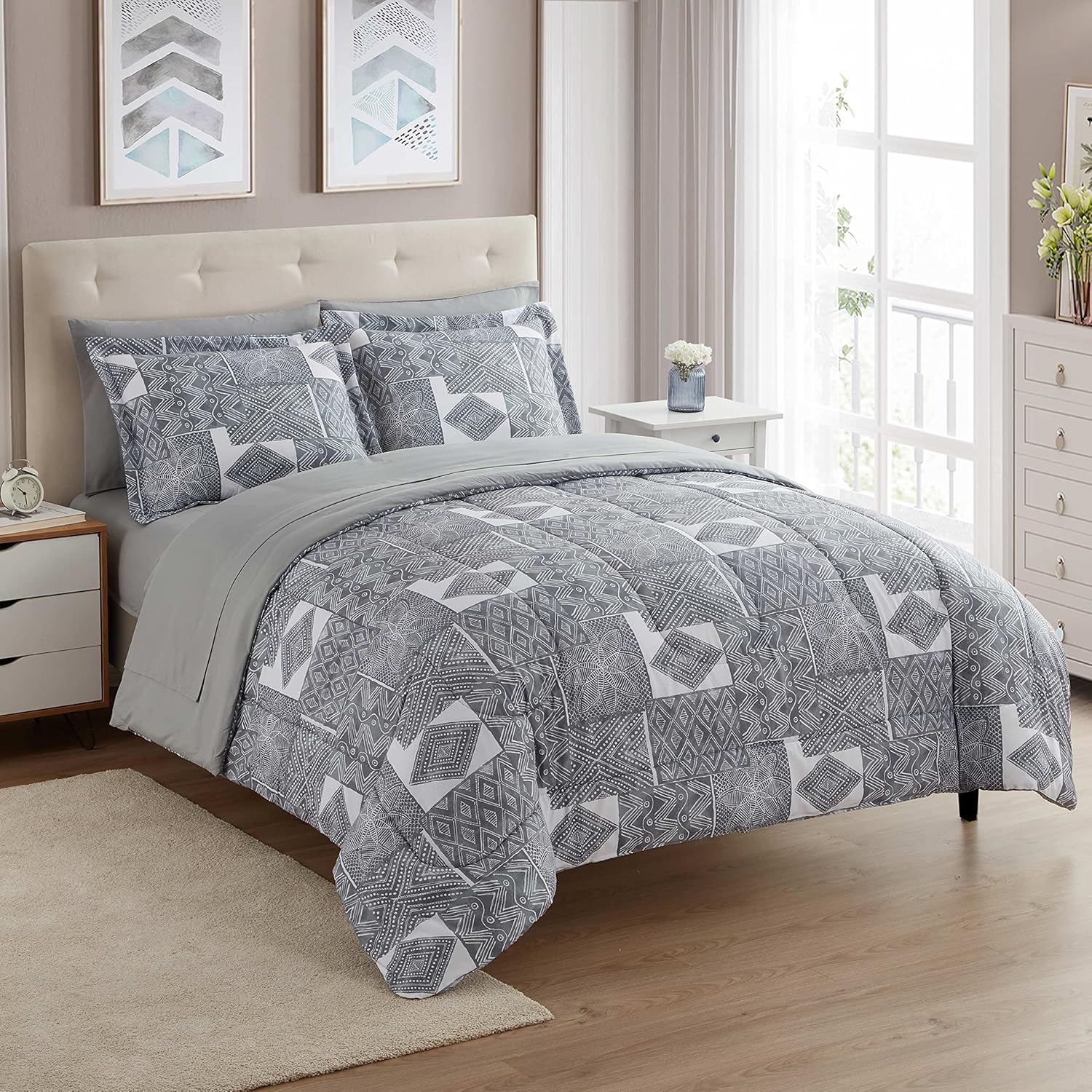 Sweet Home Collection 5 Piece Comforter Set Bag Solid Color All Season Soft Down Alternative Blanket & Luxurious Microfiber Bed Sheets, Gray, Twin