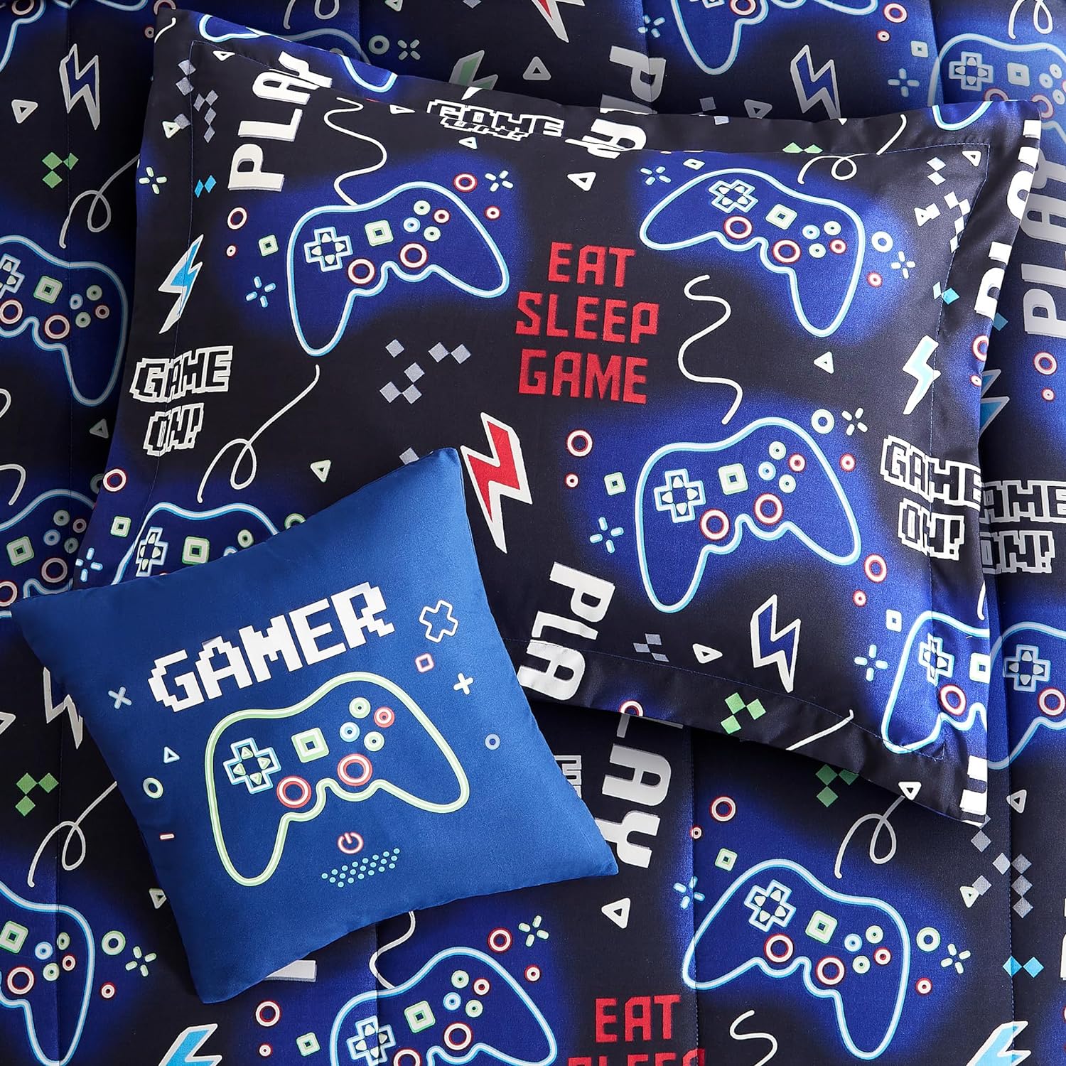 Kids Comforter Set Twin Size for Boys, Glow in The Dark Gamer Bedding Set 1 Comforter, 1 Decor Pillow, 1 Pillow Sham, Twin XL Comforter Set Dorm Bedding