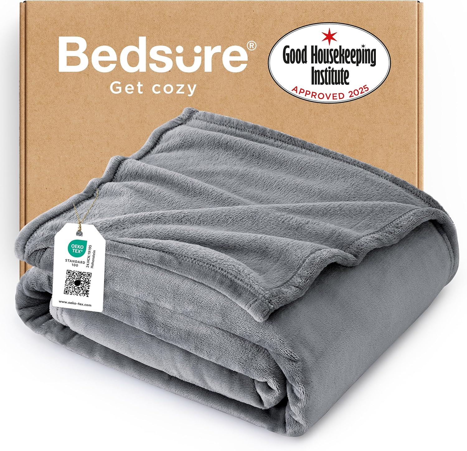 Bedsure GentleSoft Fleece Bed Blankets Queen Size Grey - Soft Lightweight Fuzzy Cozy Luxury Fall Blanket Microfiber, Room Home Decor Christmas Decorations Gifts for Women and Men, 90x90 inches
