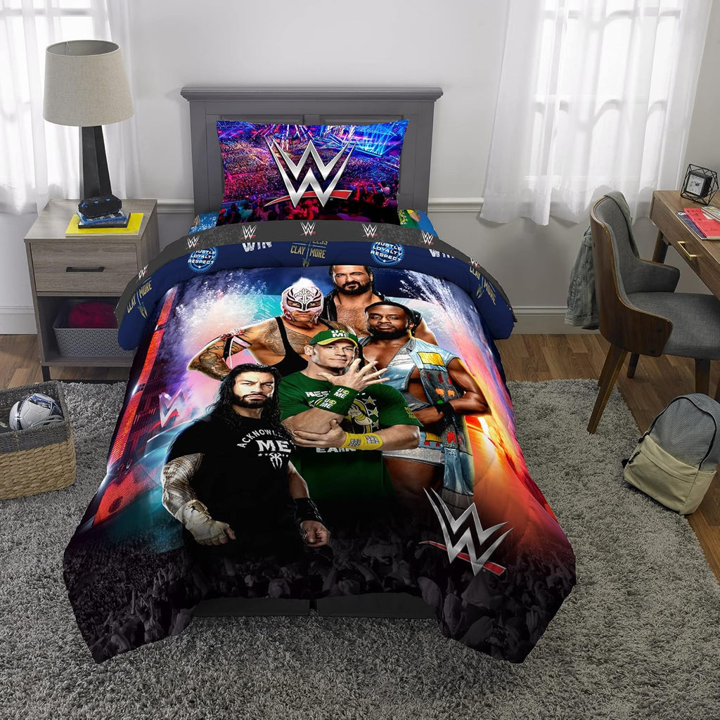 WWE Wrestlemania Kids Bedding Set, Super Soft Microfiber Comforter & Sheet Set, 4-Piece Twin, (Officially Licensed Product) by Franco