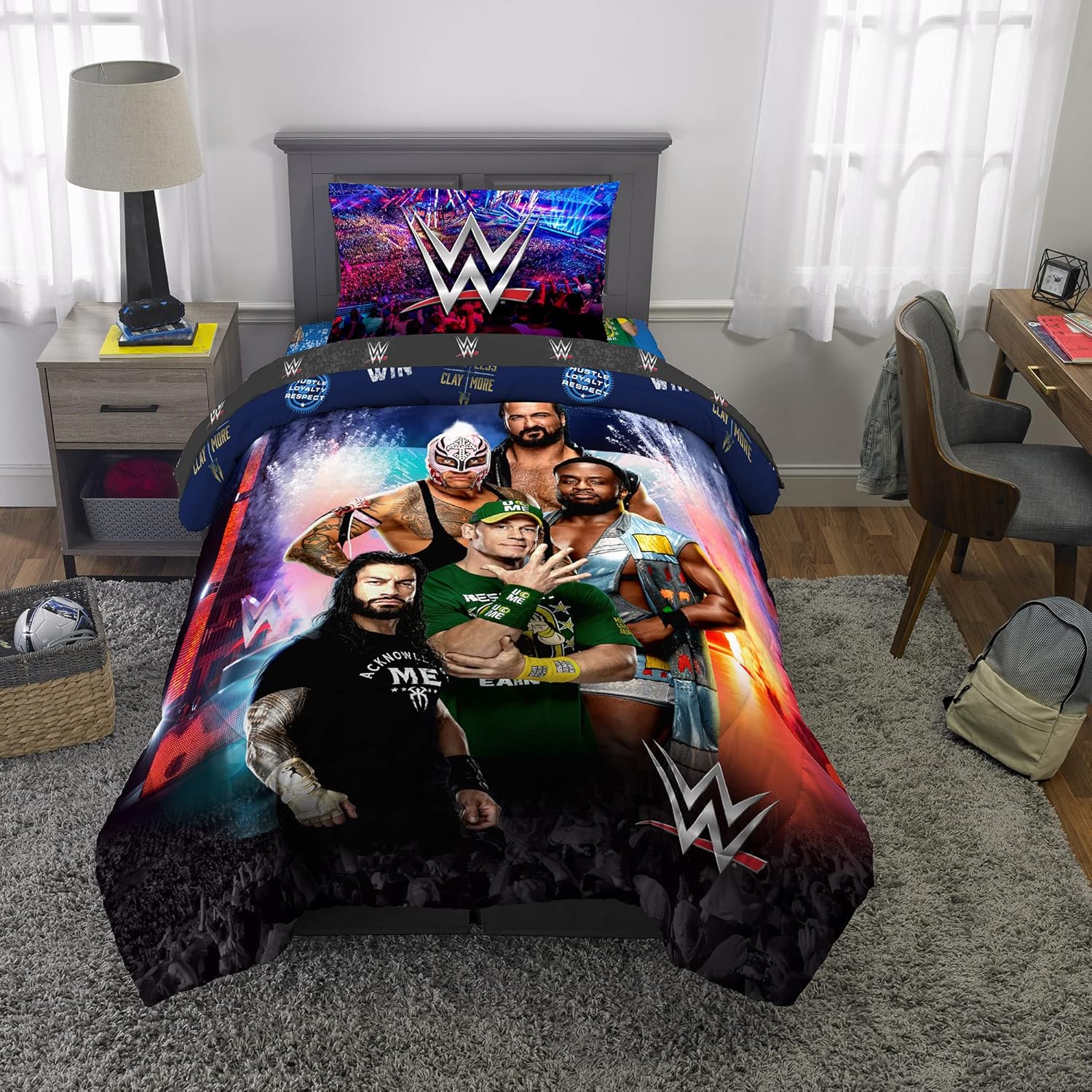 WWE Wrestlemania Kids Bedding Set, Super Soft Microfiber Comforter & Sheet Set, 4-Piece Twin, (Officially Licensed Product) by Franco