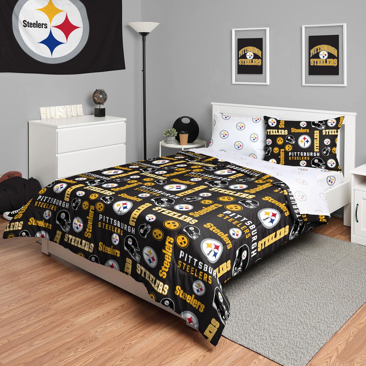 FOCO Unisex-Adult NFL Team Logo Bed in a Bag Comforter, Sheets, Pillow Cases Bedding 5-Piece Set