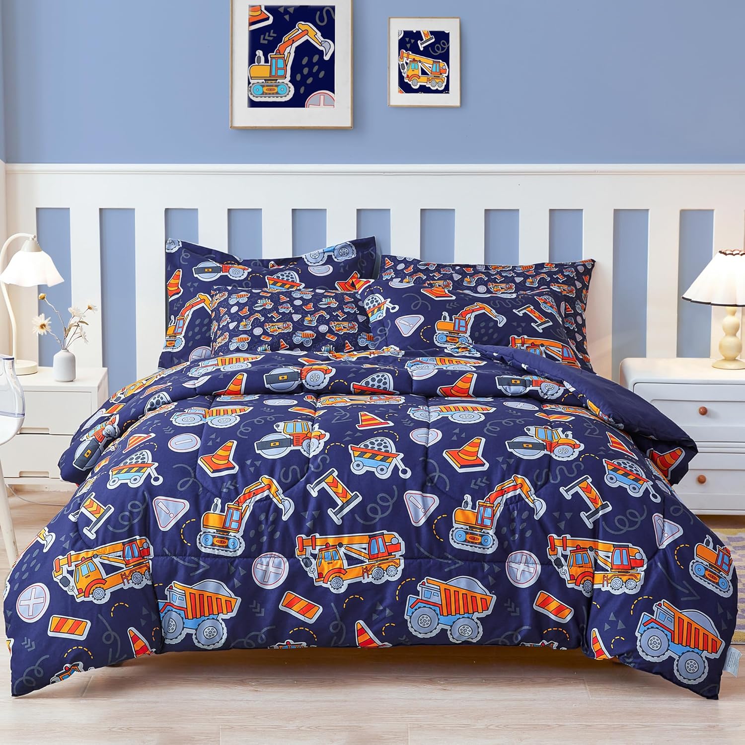 Viviland Kids Twin Bedding Sets for Girls, Boys Soft Twin Comforter Set with Sheets, 5 Pieces Microfiber Bed in a Bag, Cow Animal