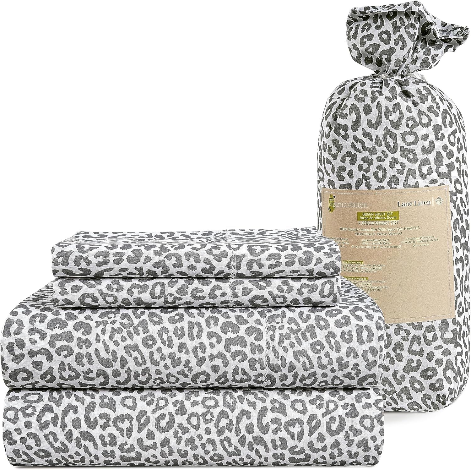 LANE LINEN 100% Organic Cotton King Size Sheets Set, Soft & Comfy All Season Breathable Sheets King Size, Percale Weave Fully Elasticized Eco Friendly Naturally Cooling King White Bed Sheets