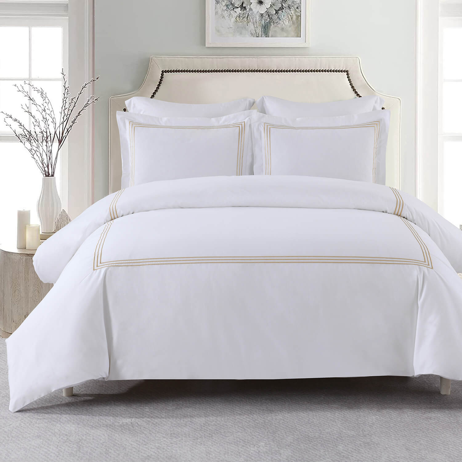 Adeline Percale Embroidered Duvet Cover Set - 100% Cotton