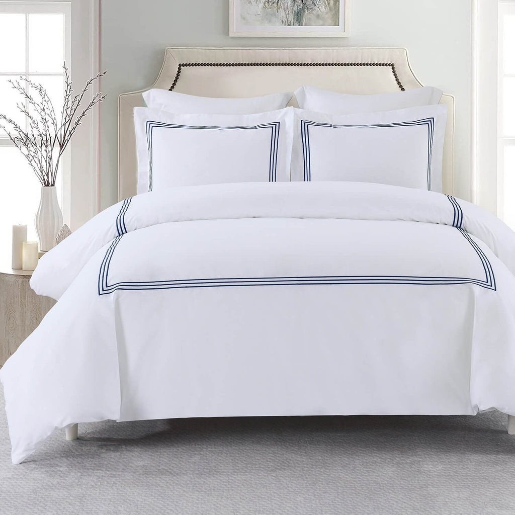 Adeline Percale Embroidered Duvet Cover Set - 100% Cotton