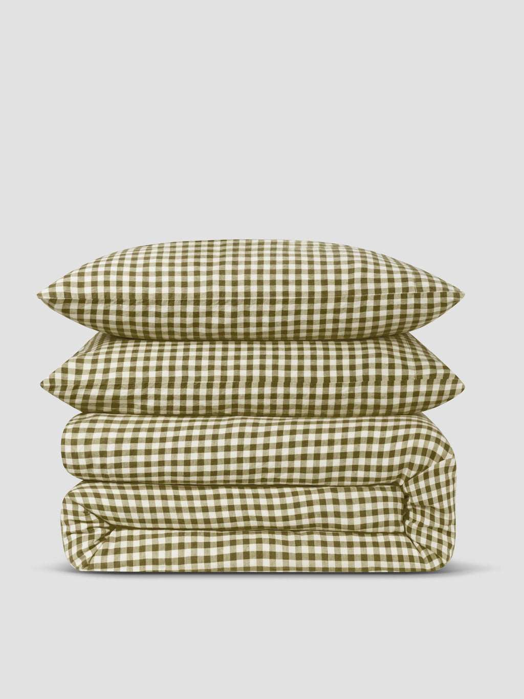Botanical Green Gingham Linen Blend Duvet Set